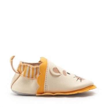 Fable Cream/yellow leather lion baby pram shoes