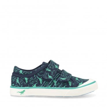 Jurassic Navy blue dino print boys rip-tape canvas shoes