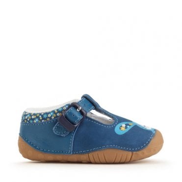 Little Paws Blue nubuck/leather bunny girls T-bar buckle pre-walking shoes