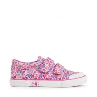 Love Heart Print Closed Rip-Tape Girls Canvas Shoes