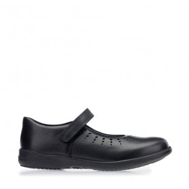 Mary Jane Black leather girls rip-tape school shoes