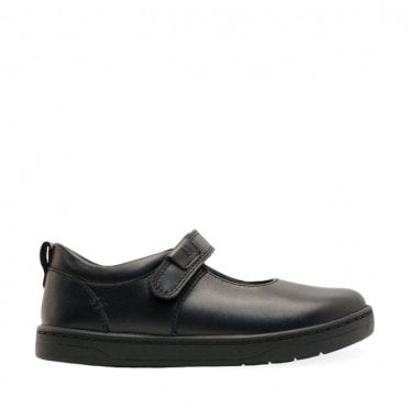 Mystery Black leather girls rip-tape first school shoes