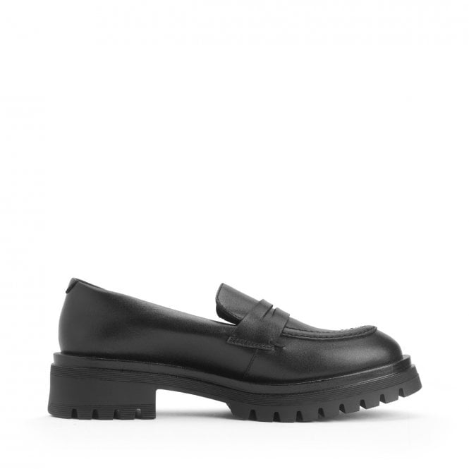 Start Rite Paris Black Leather Girls Slip-On Angry Angels School Shoes
