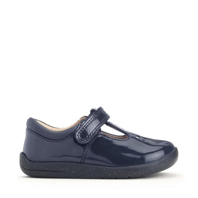 Start Rite Puzzle Navy Blue Patent Girls Rip-Tape T-Bar First Walking Shoes