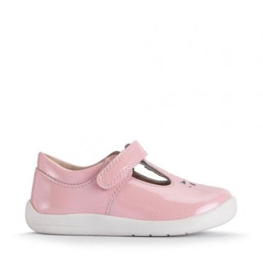 Puzzle Sugar pink sparkle patent girls rip-tape T-bar first walking shoes