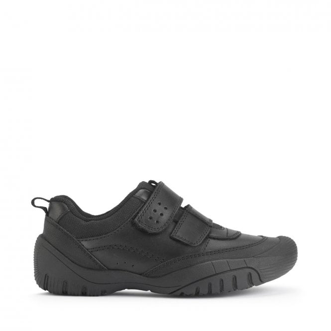Start Rite Quad Black Leather Boys Rip-Tape School Shoes