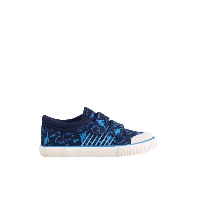 Start Rite Raptor Navy Blue Dino Print Boys And Girls Rip-Tape Canvas Shoes