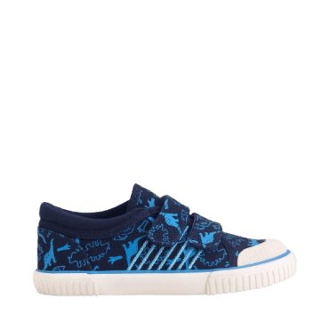 Raptor Navy Blue Dino Print Boys And Girls Rip-Tape Canvas Shoes