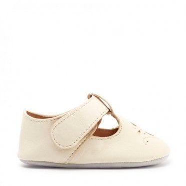 Rhyme Cream Leather Baby T-Bar Pre-Walking Pram Shoes