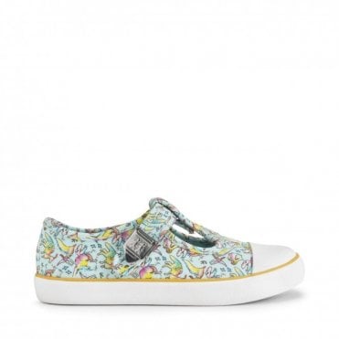 Roar-some Multi colour print girls t-bar buckle canvas shoes