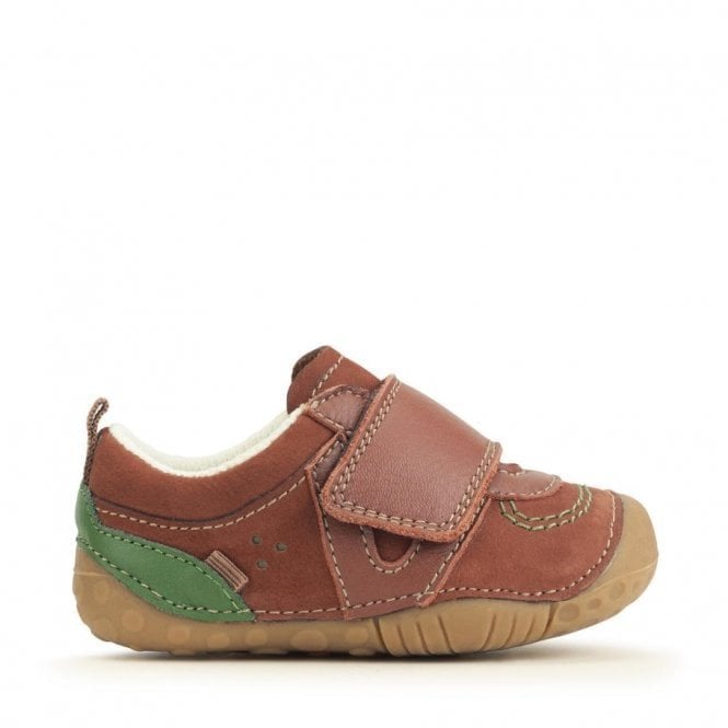 Start Rite Shuffle Dark Brown Leather/Nubuck Boys Rip-Tape Pre-Walking Shoes