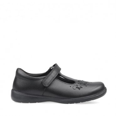 Star Jump Black leather girls t-bar rip-tape school shoes