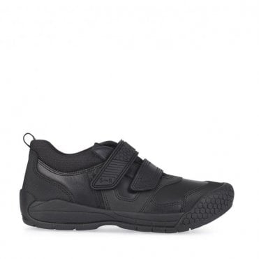 Strike Black leather boys rip-tape school shoes