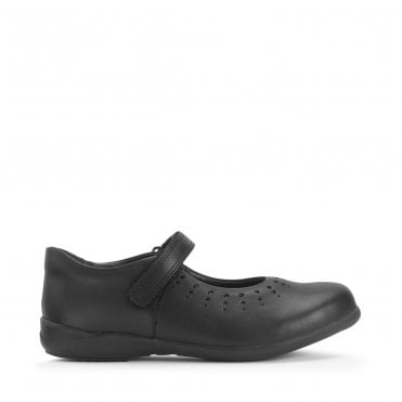 Study Black Leather Girls Rip-Tape Dual-Fit School Shoes