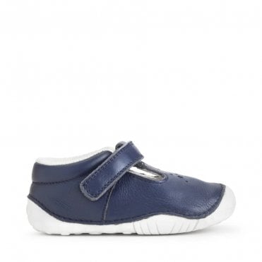Tumble French Navy Leather Rip-Tape T-Bar Pre-Walkers