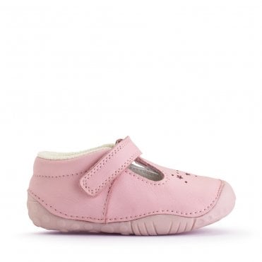 Tumble leather girls rip-tape t-bar pre-walkers