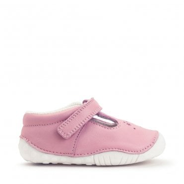 Tumble Pale pink leather girls rip-tape t-bar pre-walkers