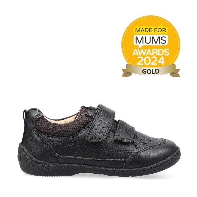 Start Rite Zigzag Black Leather Boys Rip-Tape First School Shoes