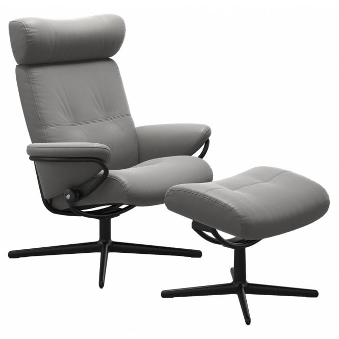 Stressless Berlin Adjustable Headrest Urban Cross Chair and Footstool