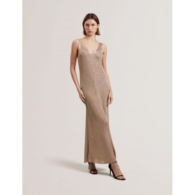 Ted Baker Alarnaa Metallic Knit Sleeveless Column Maxi Dress
