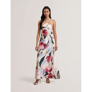 Almaria Floral Halter Neck Woven Maxi Dress