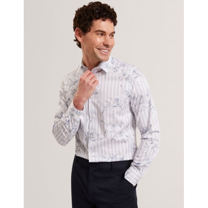 Ted Baker Cipher Floral Stripe Cotton Long Sleeve Shirt