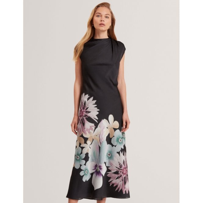 Ted Baker Demita Pastel Floral Print Draped Neck Midi Dress