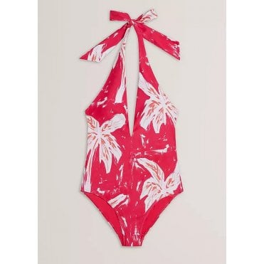 Genevee Printed Plunge Halterneck Swimsuit