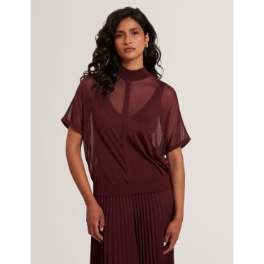 Ibissa Sheer Panel Knit Short Sleeve Top