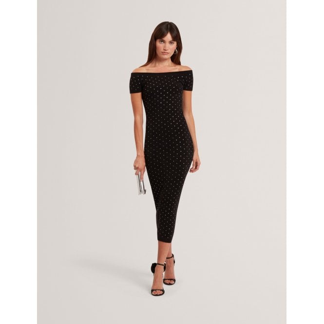 Ted Baker Jestaa Diamante Knit Bardot Bodycon Midi Dress