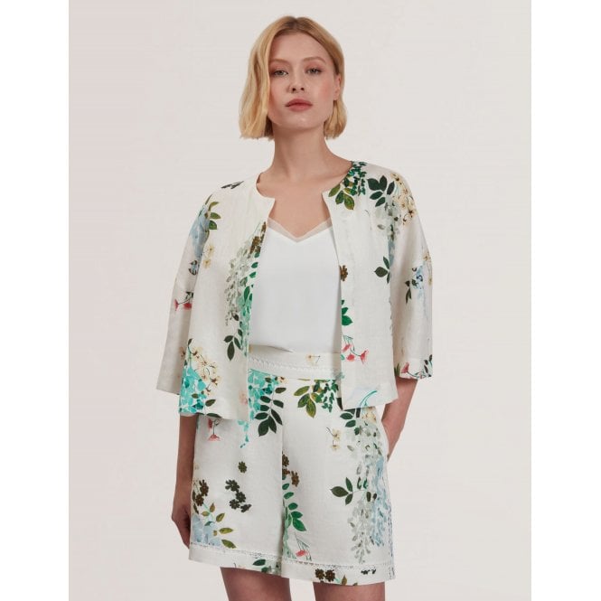 Ted Baker Kalna Linen Floral Print Cropped Open Jacket