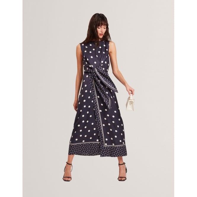 Ted Baker Malmoa Polka Dot Tie Detail Column Midi Dress