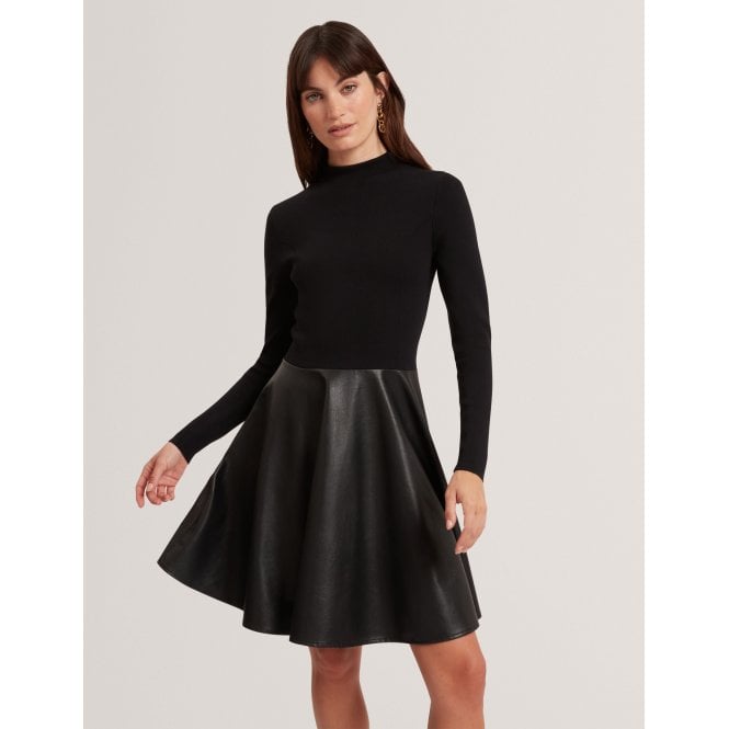 Ted Baker Milioa Knit Faux Leather Illusion Skater Dress