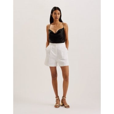 Musubsh High Waisted Pleated Linen Blend Tailored Shorts