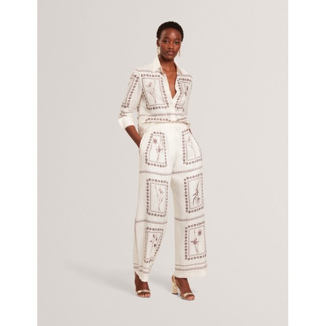Ted Baker Ornitha Panel Print Silk Linen Wide Leg Trousers