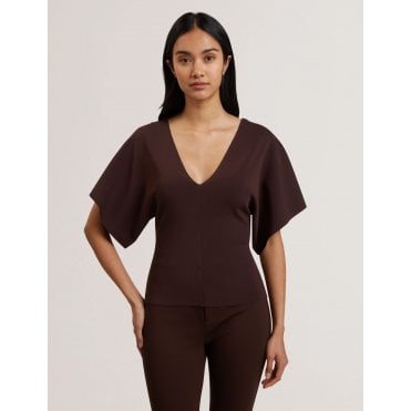 Reginah Wide Short Sleeve V-Neck Knitted Top