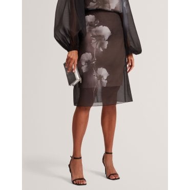 Vieva Floral Graphic Organza Knee Length Skirt
