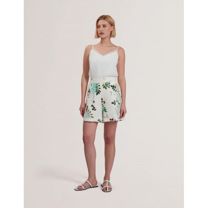 Ted Baker Vylla Floral High Waist Linen Shorts With Trim Detail
