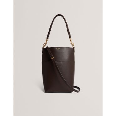 Wannda Plaited Handle Elongated Leather Bucket Bag