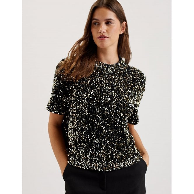 Ted Baker Zarhaaa Sequined Velvet Short Sleeve Top