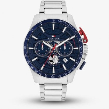 Bank Skeleton Chronograph Blue Bracelet Watch