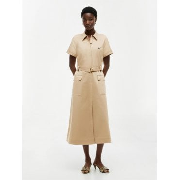 Belted Twill Midi Shirt Dress