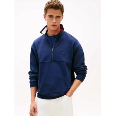 Colour Blocked Collar Terry Quarter Zip Jumper