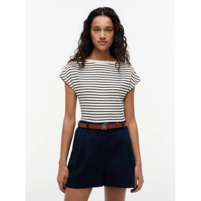 Tommy Hilfiger Gold-Tone Button Boat Neck T-Shirt