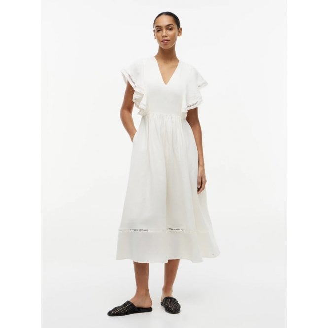 Tommy Hilfiger Linen Blend Frill Sleeve Midi Dress