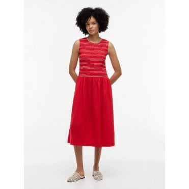 Linen Smock Sleeveless Midi Dress