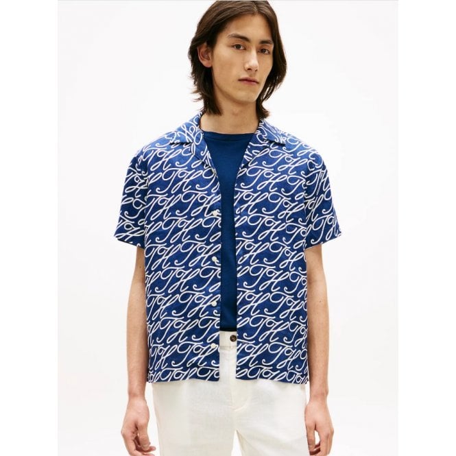 Tommy Hilfiger Regular Fit Linen Camp Collar Short Sleeve Shirt