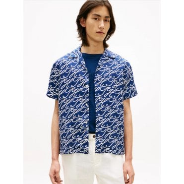 Regular Fit Linen Camp Collar Short Sleeve Shirt