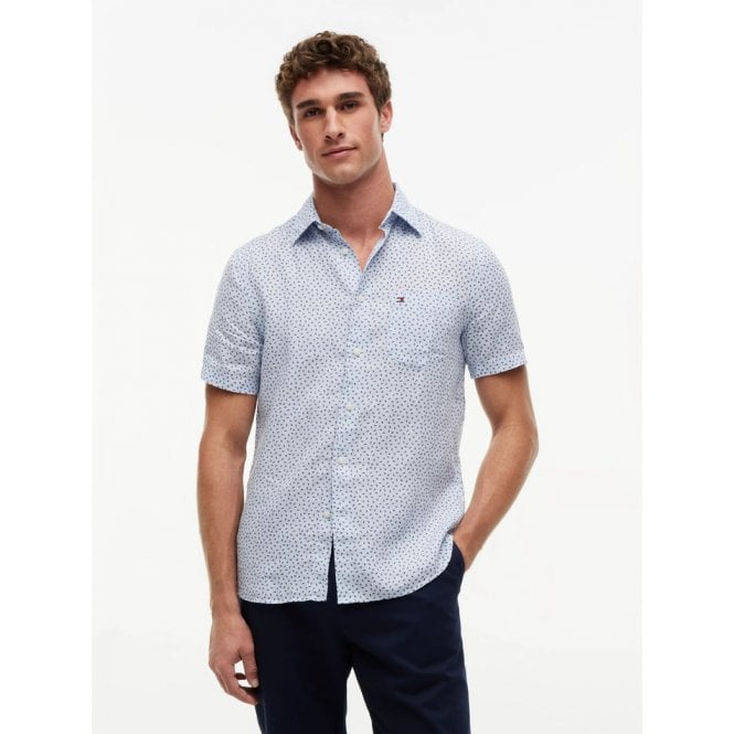 Tommy Hilfiger Regular Fit Sailing Print Linen Short Sleeve Shirt
