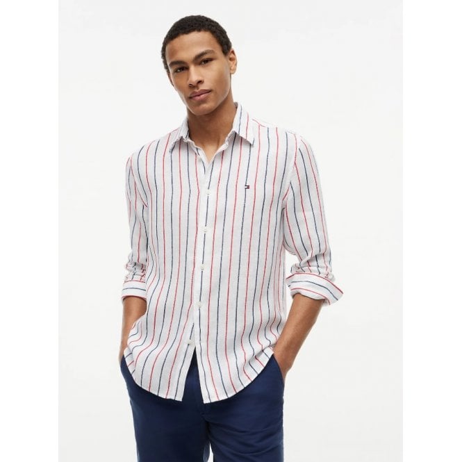 Tommy Hilfiger Regular Fit Textured Stripe Pure Linen Shirt